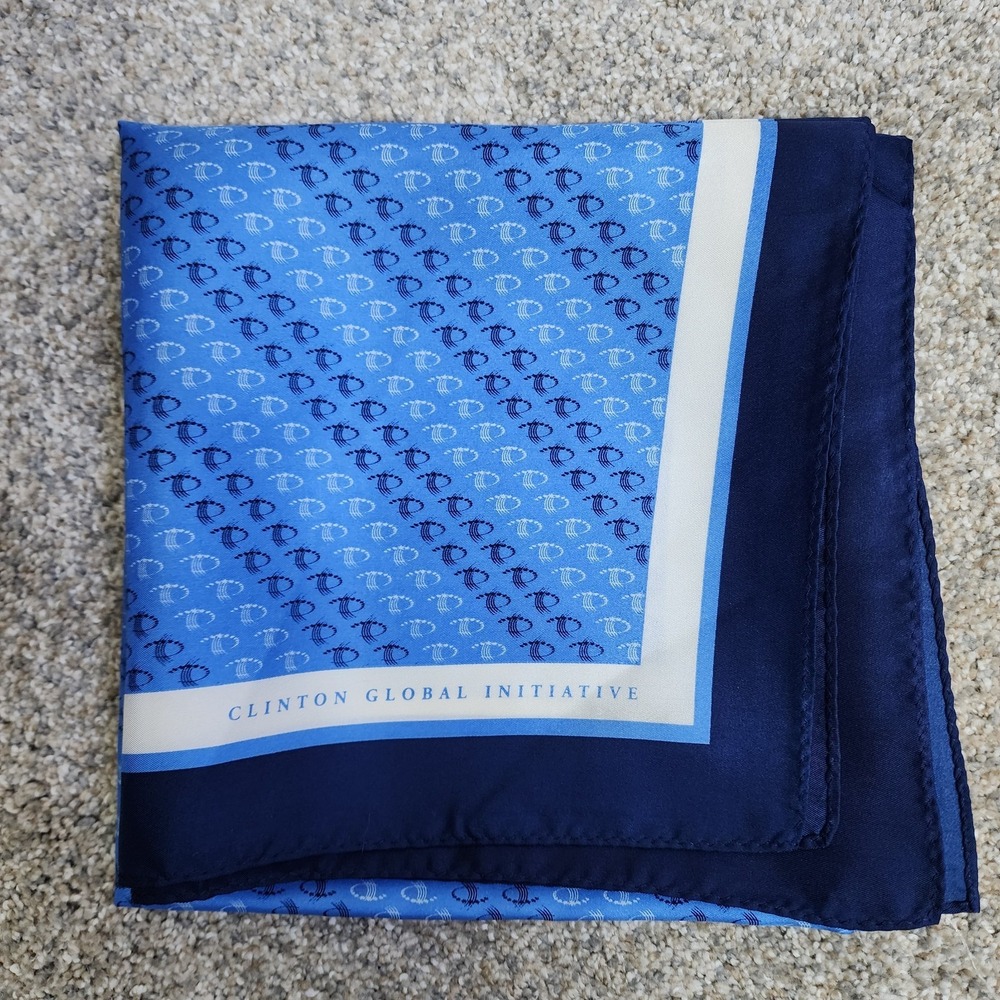 Clinton Global Initiative 100 % Silk Scarf Navy Blue approx 36" x 36"